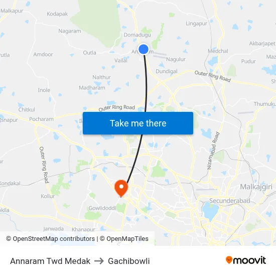 Annaram Twd Medak to Gachibowli map
