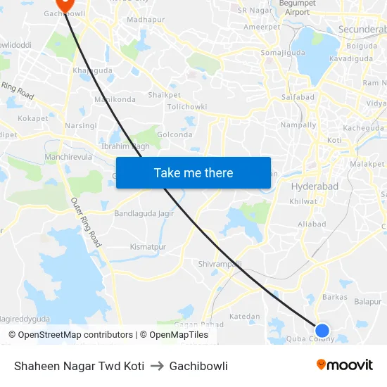 Shaheen Nagar Twd Koti to Gachibowli map
