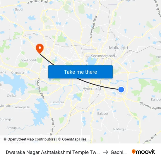 Dwaraka Nagar Ashtalakshmi Temple Twd Dilshuknagar to Gachibowli map