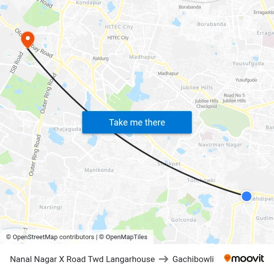 Nanal Nagar X Road Twd Langarhouse to Gachibowli map
