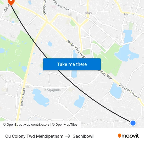 Ou Colony Twd Mehdipatnam to Gachibowli map