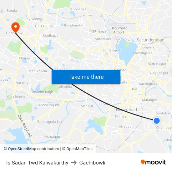 Is Sadan Twd Kalwakurthy to Gachibowli map