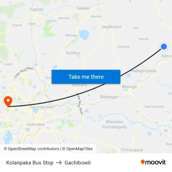 Kolanpaka Bus Stop to Gachibowli map