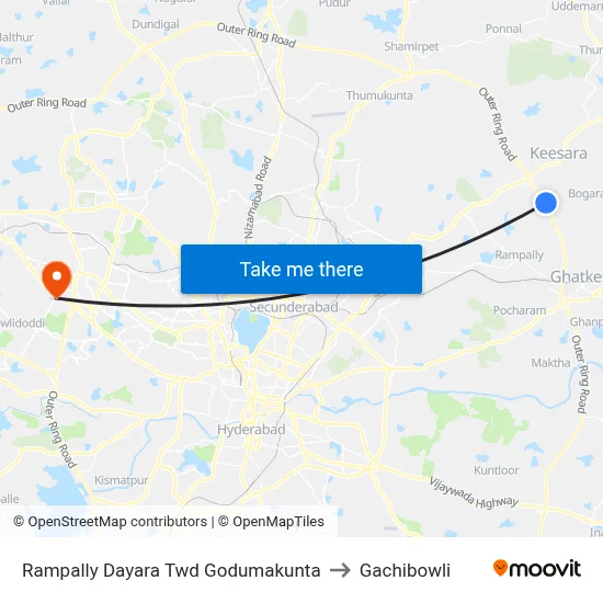 Rampally Dayara Twd Godumakunta to Gachibowli map