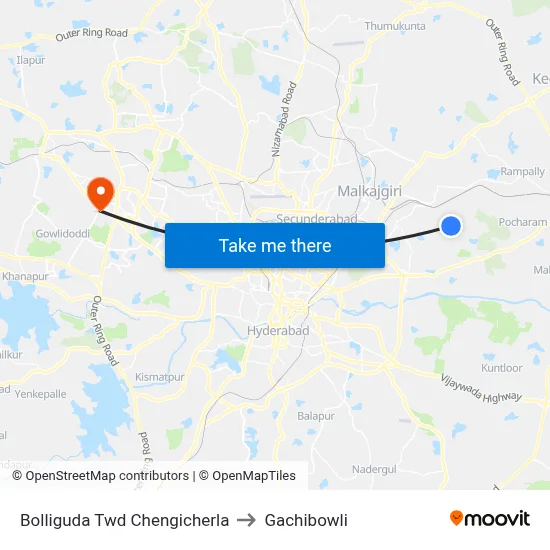 Bolliguda Twd Chengicherla to Gachibowli map