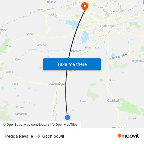 Pedda Revalle to Gachibowli map