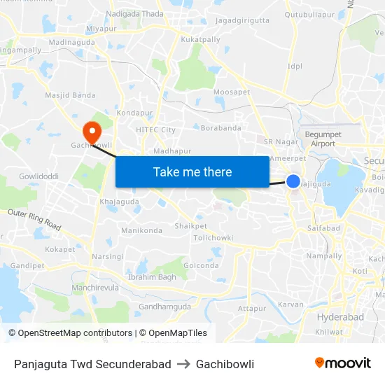 Panjaguta Twd Secunderabad to Gachibowli map