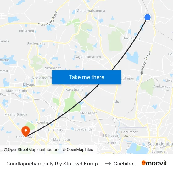 Gundlapochampally Rly Stn Twd Kompally to Gachibowli map
