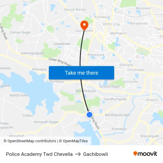 Police Academy Twd Chevella to Gachibowli map