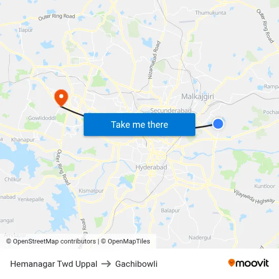 Hemanagar Twd Uppal to Gachibowli map