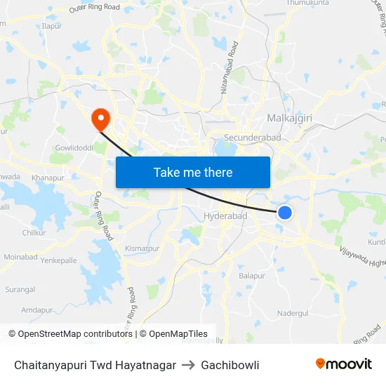 Chaitanyapuri  Twd Hayatnagar to Gachibowli map