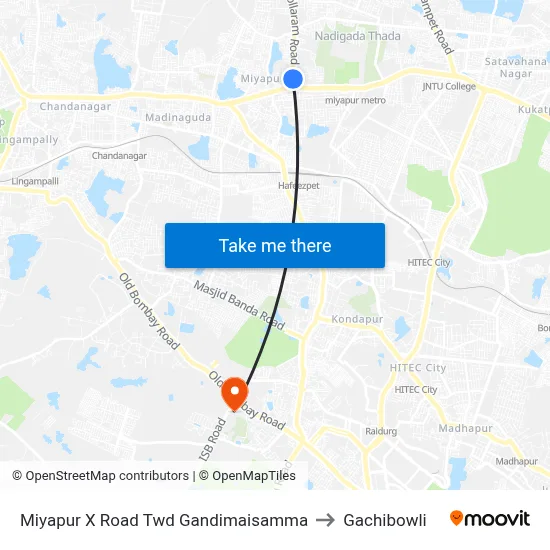 Miyapur X Road Twd Gandimaisamma to Gachibowli map