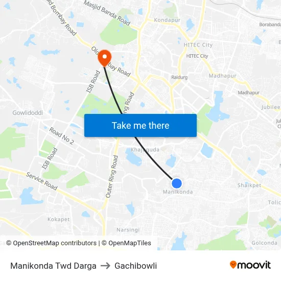 Manikonda Twd Darga to Gachibowli map