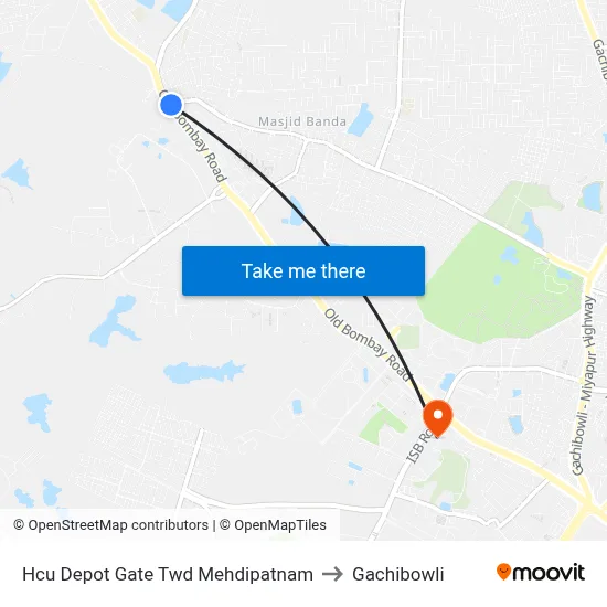 Hcu Depot Gate Twd Mehdipatnam to Gachibowli map