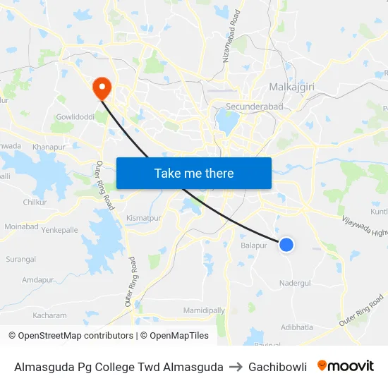 Almasguda Pg College Twd Almasguda to Gachibowli map
