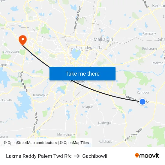 Laxma Reddy Palem Twd Rfc to Gachibowli map