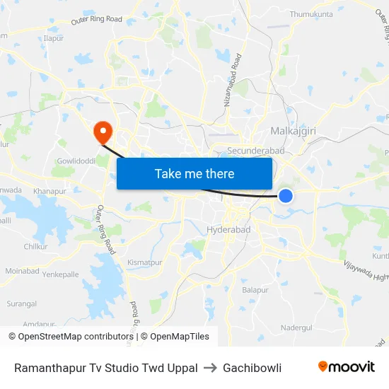 Ramanthapur Tv Studio Twd Uppal to Gachibowli map