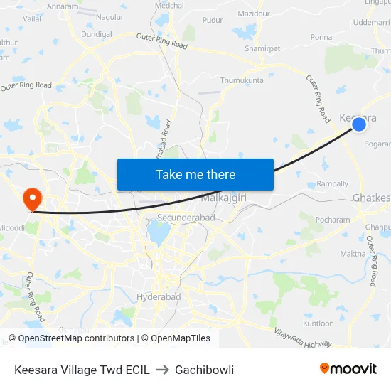 Keesara Village Twd ECIL to Gachibowli map