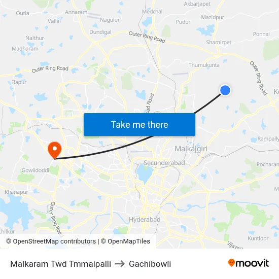 Malkaram Twd Tmmaipalli to Gachibowli map