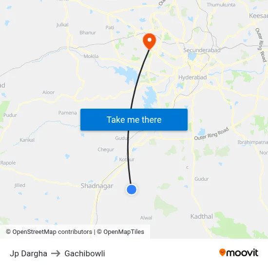 Jp Dargha to Gachibowli map