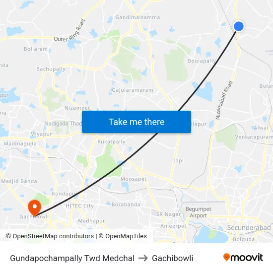 Gundapochampally Twd Medchal to Gachibowli map