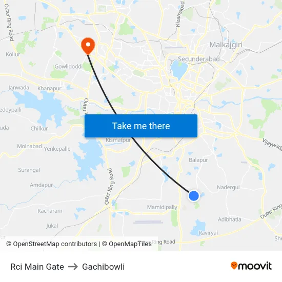 Rci Main Gate to Gachibowli map