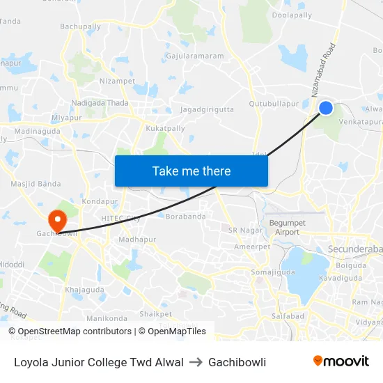 Loyola Junior College Twd Alwal to Gachibowli map