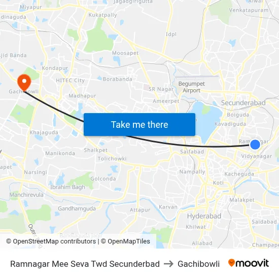 Ramnagar Mee Seva Twd Secunderbad to Gachibowli map