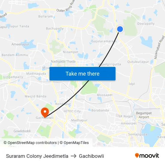 Suraram Colony Jeedimetla to Gachibowli map