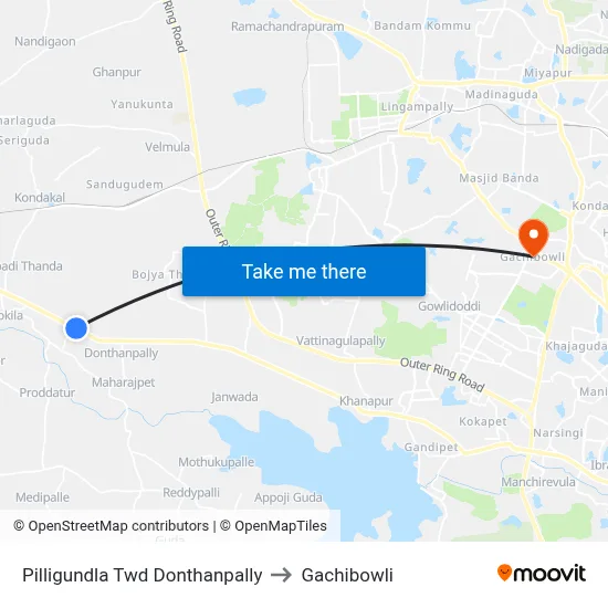 Pilligundla Twd Donthanpally to Gachibowli map