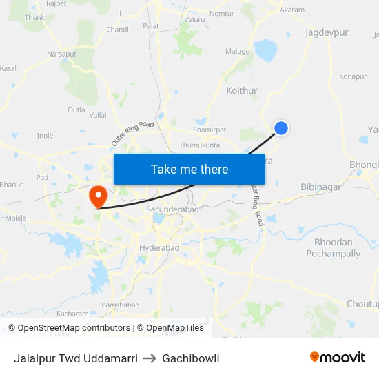 Jalalpur Twd Uddamarri to Gachibowli map