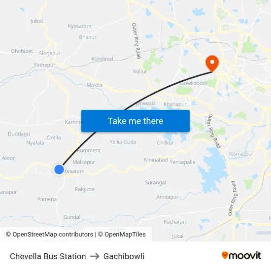 Chevella Bus Station to Gachibowli map