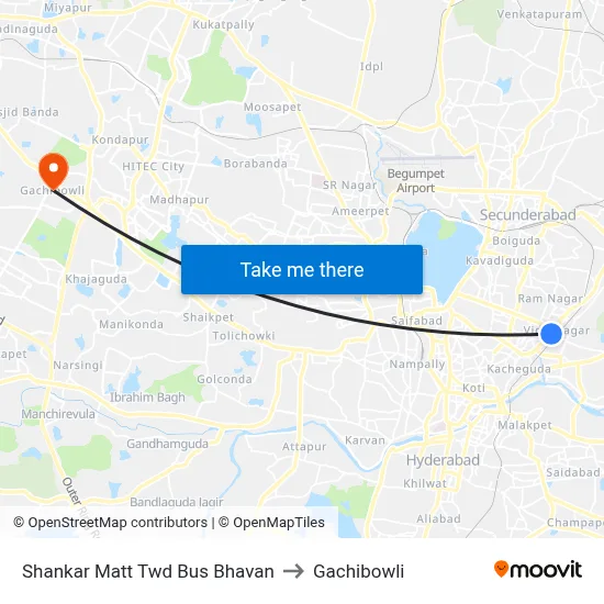 Shankar Matt Twd Bus Bhavan to Gachibowli map