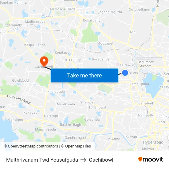 Maithrivanam Twd Yousufguda to Gachibowli map