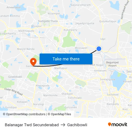 Balanagar Twd Secunderabad to Gachibowli map