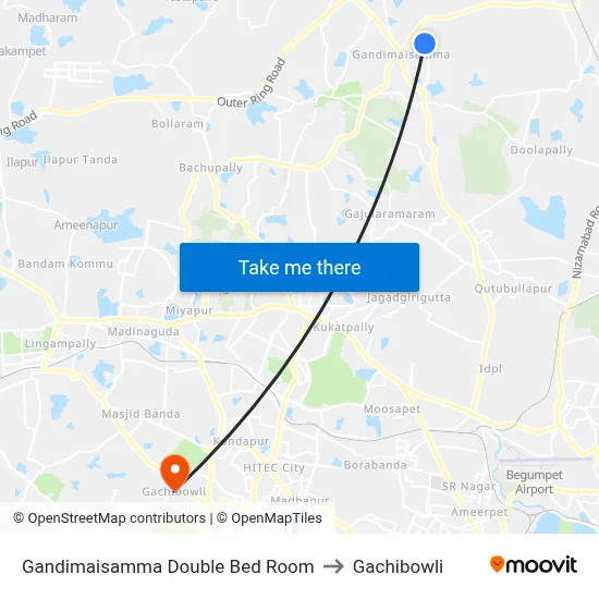 Gandimaisamma Double Bed Room to Gachibowli map