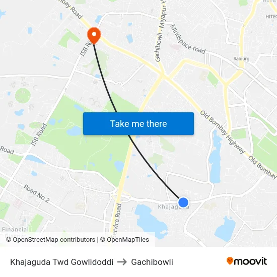 Khajaguda Twd Gowlidoddi to Gachibowli map