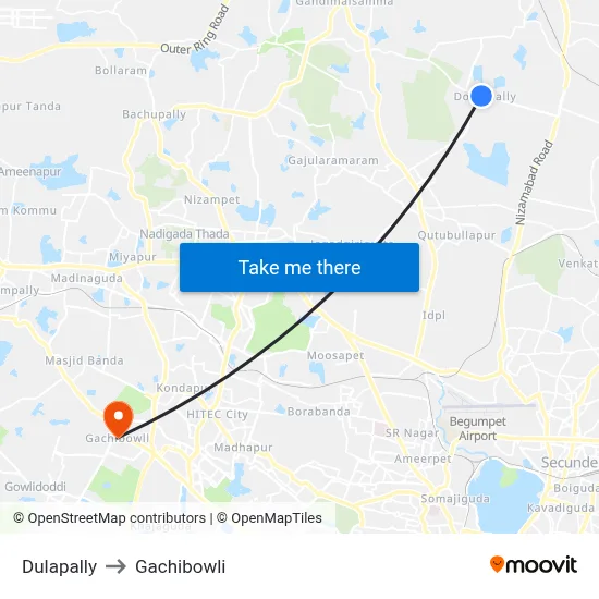 Dulapally to Gachibowli map