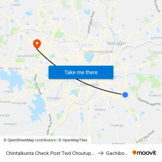 Chintalkunta Check Post Twd Choutuppal to Gachibowli map