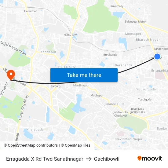 Erragadda  X Rd Twd Sanathnagar to Gachibowli map