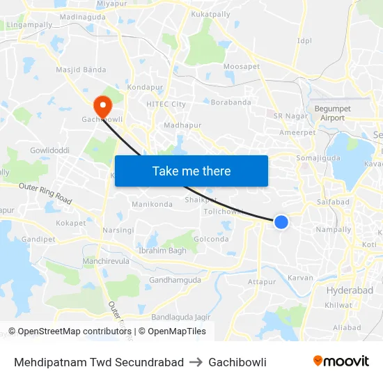 Mehdipatnam Twd Secundrabad to Gachibowli map