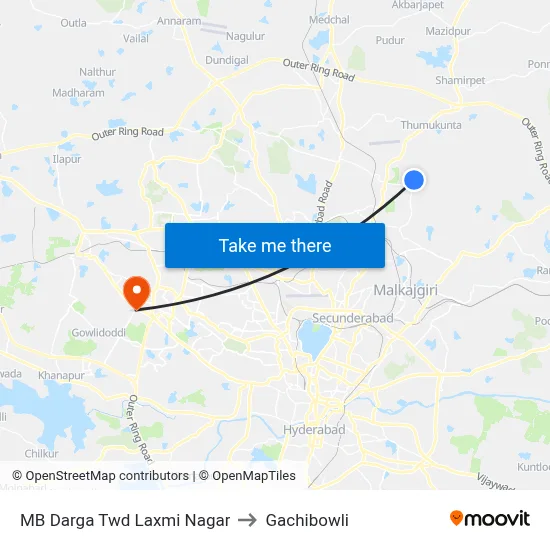 MB Darga Twd Laxmi Nagar to Gachibowli map