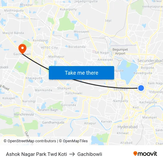 Ashok Nagar Park Twd Koti to Gachibowli map