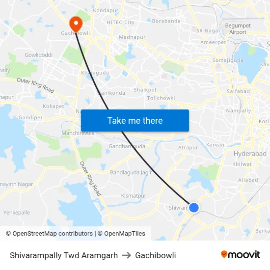 Shivarampally Twd Aramgarh to Gachibowli map