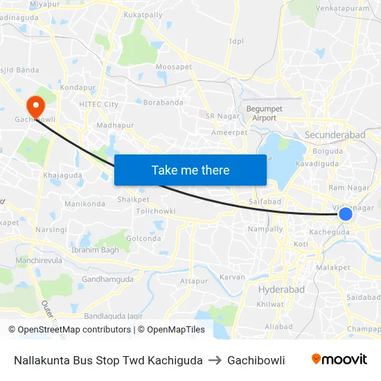 Nallakunta Bus Stop Twd Kachiguda to Gachibowli map