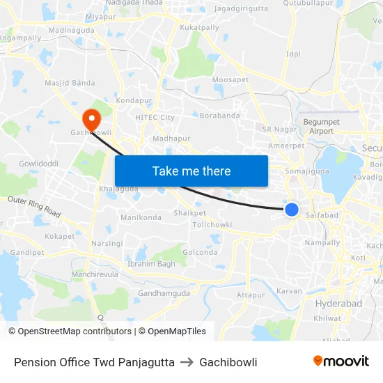 Pension Office Twd Panjagutta to Gachibowli map