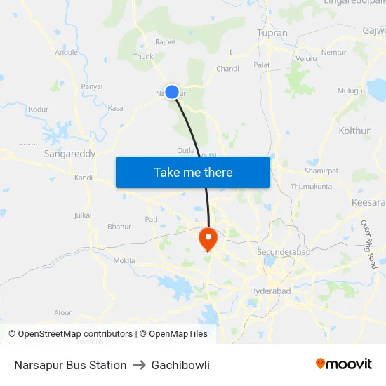 Narsapur Bus Station to Gachibowli map