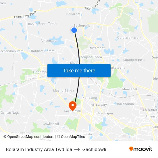 Bolaram Industry Area Twd Ida to Gachibowli map