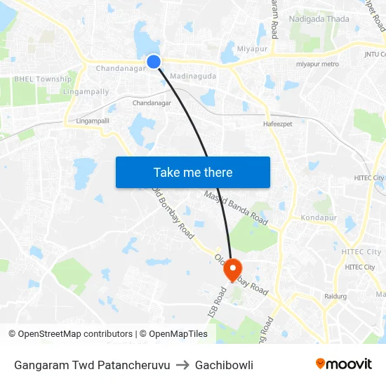 Gangaram Twd Patancheruvu to Gachibowli map