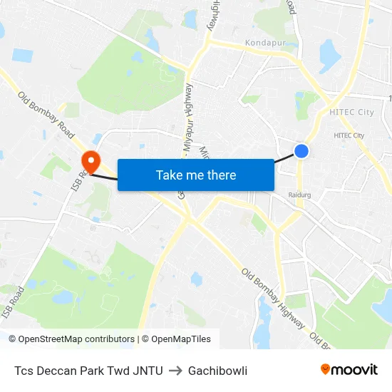 Tcs Deccan Park Twd JNTU to Gachibowli map